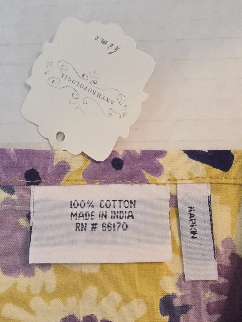 Anthropologie NWT Yellow Purple Floral Cotton Table Napkins Set of 4